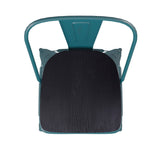 English Elm Commercial Grade Commercial Grade 30" High Kelly -Teal Metal Indoor-Outdoor Barstool with Back with Black Poly Resin Wood Seat