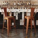 English Elm Commercial Grade Commercial Grade 30" High Metal Indoor-Outdoor Barstool with Back with Teak Poly Resin Wood Seat