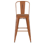 English Elm Commercial Grade Commercial Grade 30" High Metal Indoor-Outdoor Barstool with Back with Teak Poly Resin Wood Seat