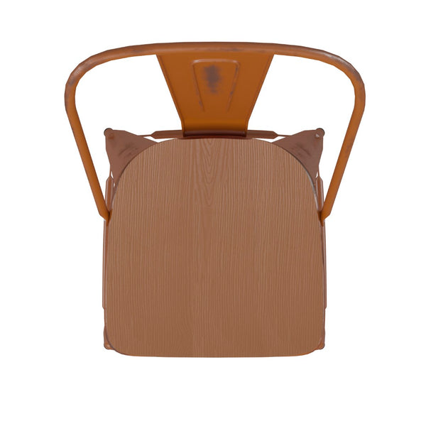 English Elm Commercial Grade Commercial Grade 30" High Metal Indoor-Outdoor Barstool with Back with Teak Poly Resin Wood Seat