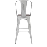 English Elm Commercial Grade Commercial Grade 30" High Metal Indoor-Outdoor Barstool with Back with Gray Poly Resin Wood Seat