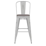 English Elm Commercial Grade Commercial Grade 30" High Metal Indoor-Outdoor Barstool with Back with Gray Poly Resin Wood Seat