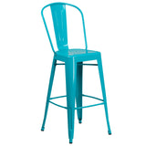 English Elm Commercial Grade Commercial Grade 30" High Metal Indoor-Outdoor Barstool with Back