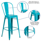 English Elm Commercial Grade Commercial Grade 30" High Metal Indoor-Outdoor Barstool with Back