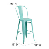 English Elm Commercial Grade Commercial Grade 30" High Metal Indoor-Outdoor Barstool with Back