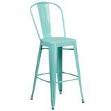 English Elm Commercial Grade Commercial Grade 30" High Metal Indoor-Outdoor Barstool with Back