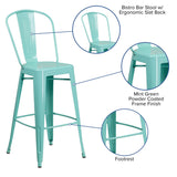 English Elm Commercial Grade Commercial Grade 30" High Metal Indoor-Outdoor Barstool with Back