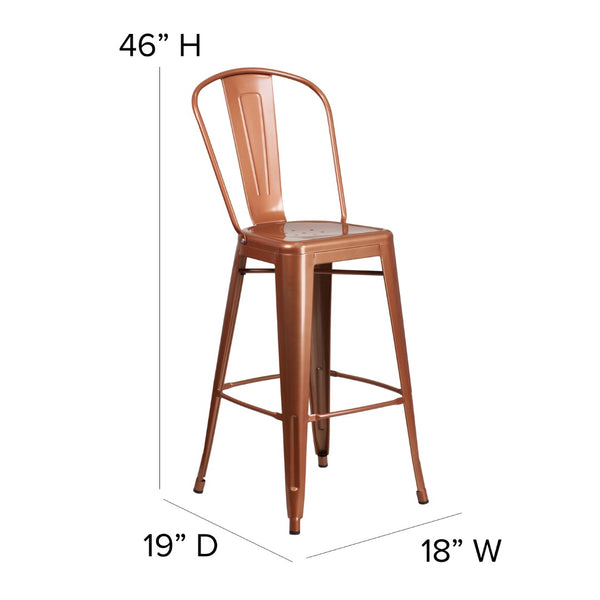 English Elm Commercial Grade Commercial Grade 30" High Metal Indoor-Outdoor Barstool with Back