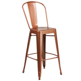 English Elm Commercial Grade Commercial Grade 30" High Metal Indoor-Outdoor Barstool with Back