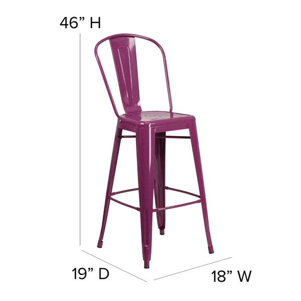 English Elm Commercial Grade Commercial Grade 30" High Metal Indoor-Outdoor Barstool with Back