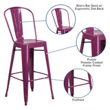 English Elm Commercial Grade Commercial Grade 30" High Metal Indoor-Outdoor Barstool with Back