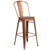 English Elm Commercial Grade 30" High Metal Barstool with Back and Wood Seat