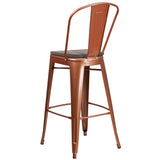 English Elm Commercial Grade 30" High Metal Barstool with Back and Wood Seat