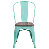 English Elm Commercial Grade Metal Stackable Chair with Wood Seat