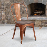 English Elm Commercial Grade Metal Stackable Chair with Wood Seat