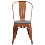 English Elm Commercial Grade Metal Stackable Chair with Wood Seat