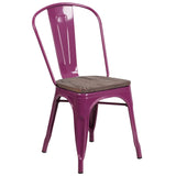 English Elm Commercial Grade Metal Stackable Chair with Wood Seat