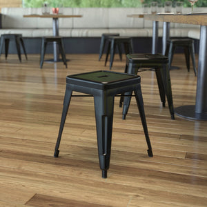 English Elm Commercial Grade 18" Table Height Stool, Stackable Backless Metal Indoor Dining Stool, Commercial Grade Restaurant Stool in - Set of 4