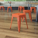 English Elm Commercial Grade 18" Table Height Stool, Stackable Backless Metal Indoor Dining Stool, Commercial Grade Restaurant Stool in - Set of 4