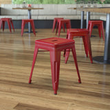 English Elm Commercial Grade 18" Table Height Stool, Stackable Backless Metal Indoor Dining Stool, Commercial Grade Restaurant Stool in - Set of 4