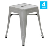 English Elm Commercial Grade 18" Table Height Stool, Stackable Backless Metal Indoor Dining Stool, Commercial Grade Restaurant Stool in - Set of 4