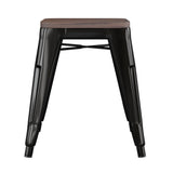 English Elm Commercial Grade 18" Backless Table Height Stool with Wooden Seat, Stackable Metal Indoor Dining Stool, Commercial Grade - Set of 4