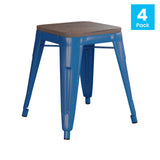 English Elm Commercial Grade 18" Backless Table Height Stool with Wooden Seat-Stackable Metal Indoor Dining Stool-Commercial Grade-Set of 4