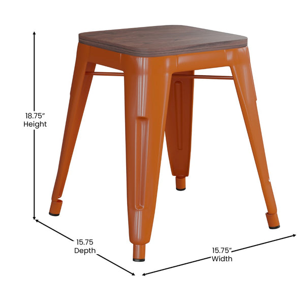 English Elm Commercial Grade 18" Backless Table Height Stool with Wooden Seat, Stackable Metal Indoor Dining Stool, Commercial Grade - Set of 4