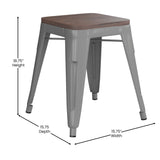 English Elm Commercial Grade 18" Backless Table Height Stool with Wooden Seat, Stackable Metal Indoor Dining Stool, Commercial Grade - Set of 4