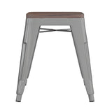 English Elm Commercial Grade 18" Backless Table Height Stool with Wooden Seat, Stackable Metal Indoor Dining Stool, Commercial Grade - Set of 4