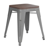 English Elm Commercial Grade 18" Backless Table Height Stool with Wooden Seat, Stackable Metal Indoor Dining Stool, Commercial Grade - Set of 4