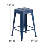 English Elm Commercial Grade Commercial Grade 24" High Backless Distressed Metal Indoor-Outdoor Counter Height Stool