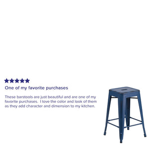 English Elm Commercial Grade Commercial Grade 24" High Backless Distressed Metal Indoor-Outdoor Counter Height Stool