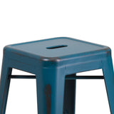 English Elm Commercial Grade Commercial Grade 24" High Backless Distressed Metal Indoor-Outdoor Counter Height Stool