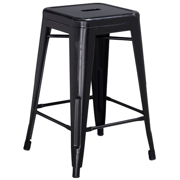 English Elm Commercial Grade Commercial Grade 24" High Backless Distressed Metal Indoor-Outdoor Counter Height Stool