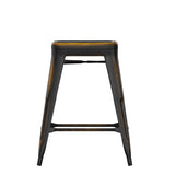 English Elm Commercial Grade Commercial Grade 24" High Backless Distressed Metal Indoor-Outdoor Counter Height Stool