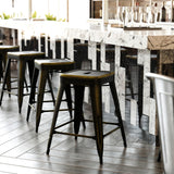 English Elm Commercial Grade Commercial Grade 24" High Backless Distressed Metal Indoor-Outdoor Counter Height Stool