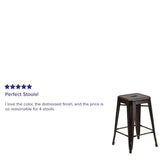 English Elm Commercial Grade Commercial Grade 24" High Backless Distressed Metal Indoor-Outdoor Counter Height Stool