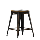 English Elm Commercial Grade Commercial Grade 24" High Backless Distressed Metal Indoor-Outdoor Counter Height Stool