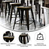 English Elm Commercial Grade Commercial Grade 24" High Backless Distressed Metal Indoor-Outdoor Counter Height Stool