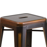 English Elm Commercial Grade Commercial Grade 24" High Backless Distressed Metal Indoor-Outdoor Counter Height Stool