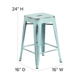 English Elm Commercial Grade Commercial Grade 24" High Backless Distressed Metal Indoor-Outdoor Counter Height Stool