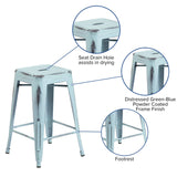 English Elm Commercial Grade Commercial Grade 24" High Backless Distressed Metal Indoor-Outdoor Counter Height Stool