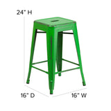 English Elm Commercial Grade Commercial Grade 24" High Backless Distressed Metal Indoor-Outdoor Counter Height Stool