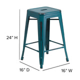 English Elm Commercial Grade Commercial Grade 24" High Backless Distressed Metal Indoor-Outdoor Counter Height Stool