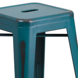 English Elm Commercial Grade Commercial Grade 24" High Backless Distressed Metal Indoor-Outdoor Counter Height Stool