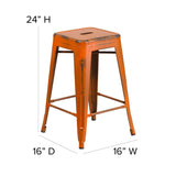 English Elm Commercial Grade Commercial Grade 24" High Backless Distressed Metal Indoor-Outdoor Counter Height Stool