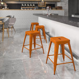 English Elm Commercial Grade Commercial Grade 24" High Backless Distressed Metal Indoor-Outdoor Counter Height Stool