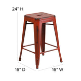 English Elm Commercial Grade Commercial Grade 24" High Backless Distressed Metal Indoor-Outdoor Counter Height Stool