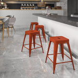 English Elm Commercial Grade Commercial Grade 24" High Backless Distressed Metal Indoor-Outdoor Counter Height Stool